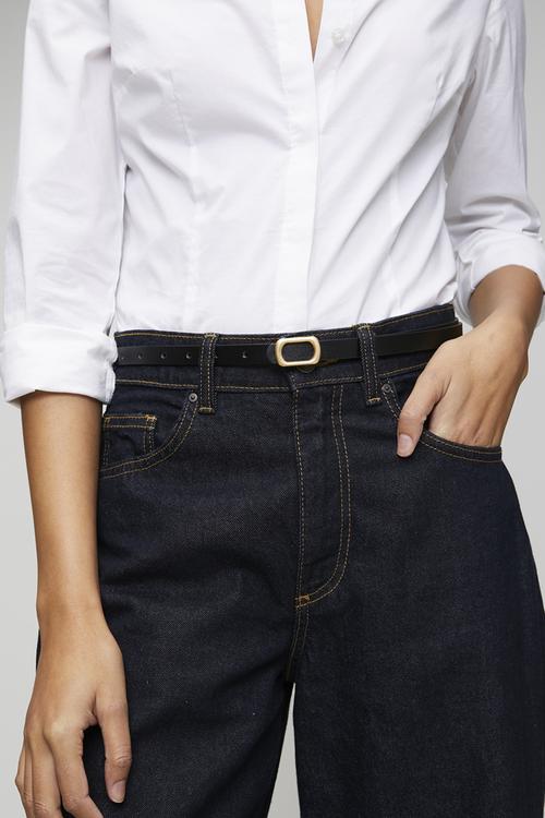 Azura Skinny Rectangular Buckle Belt - Black