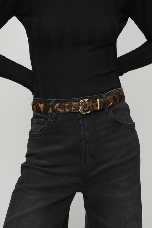 Aviva Leopard Print Hide Belt - Brown