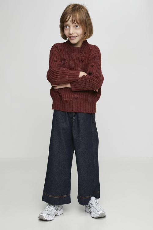 Pom pom knit jumper - maroon
