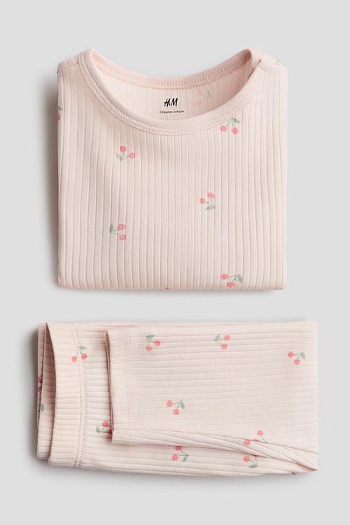 Ribbed cotton set - light pink/cherries