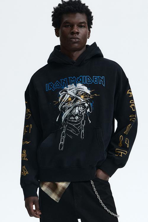 Oversized fit printed hoodie - black/iron maiden