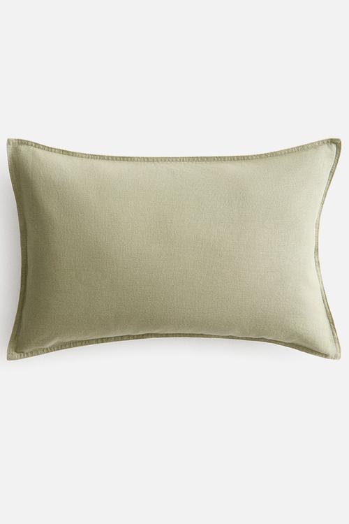 Linen-blend cushion cover - sage green