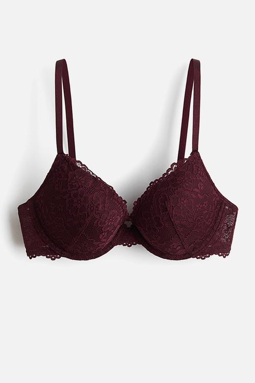 Lace push-up bra - burgundy