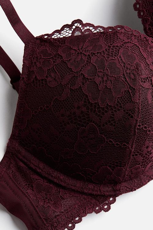 Lace push-up bra - burgundy