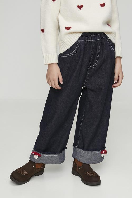 Turn-up cuff jeans with applique mushrooms - navy