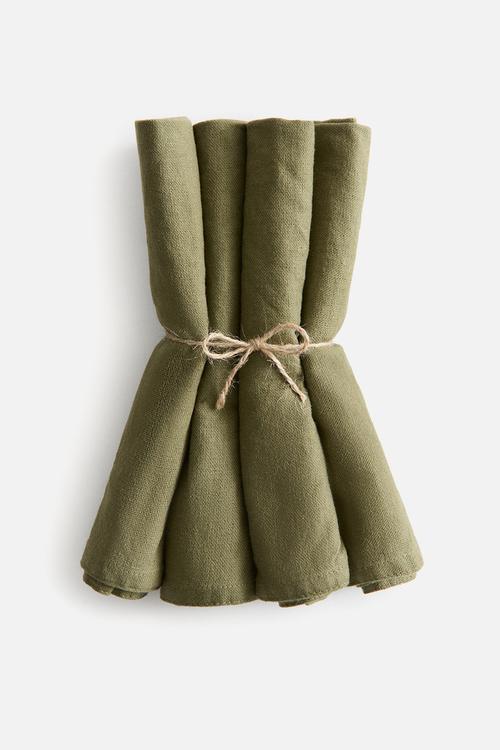 4-Pack linen-blend napkins - khaki green
