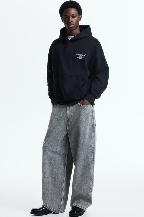 Oversized fit printed hoodie - black/unavailable