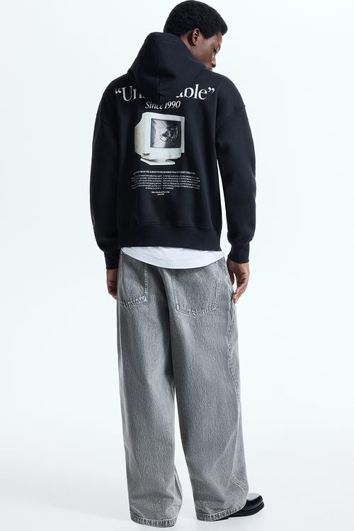 Oversized fit printed hoodie - black/unavailable
