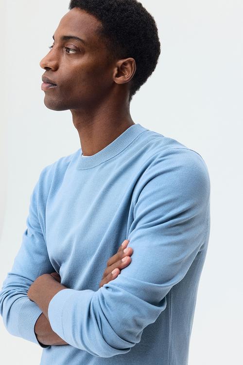 Regular fit fine-knit jumper - dusty blue