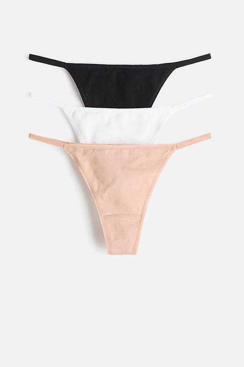 3-Pack cotton tanga thong briefs - beige/white/black