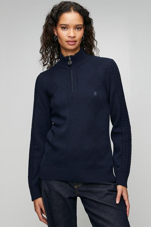Pringle ¼ zip ls knitted jersey  - navy