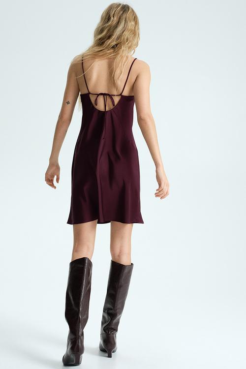 Tie-detail satin slip dress - plum