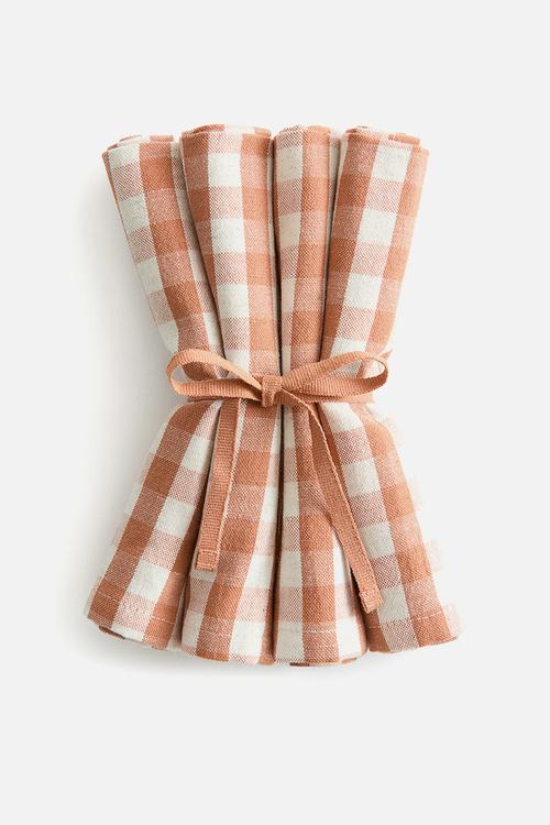 4-Pack cotton napkins - terracotta/gingham check