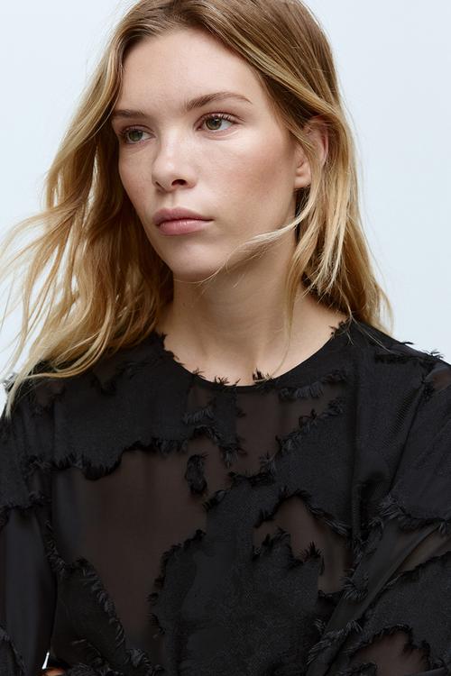 Jacquard-weave blouse - black