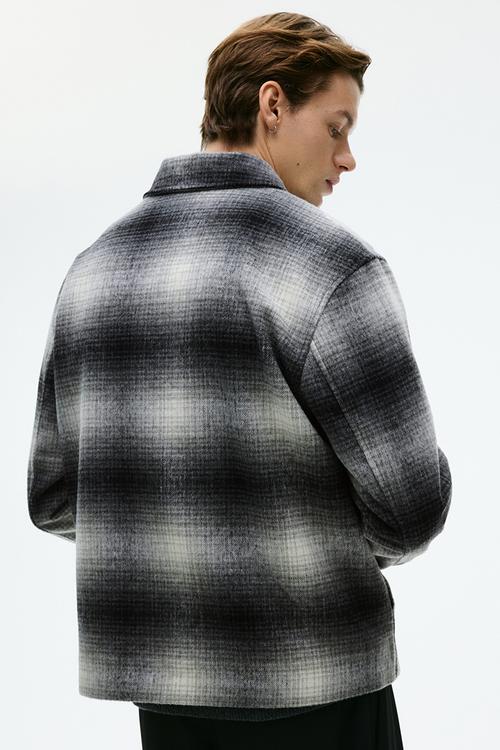 Regular fit wool-blend overshirt - dark grey/checked