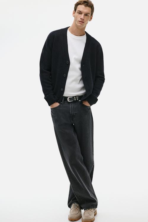 Regular fit brushed cardigan - black