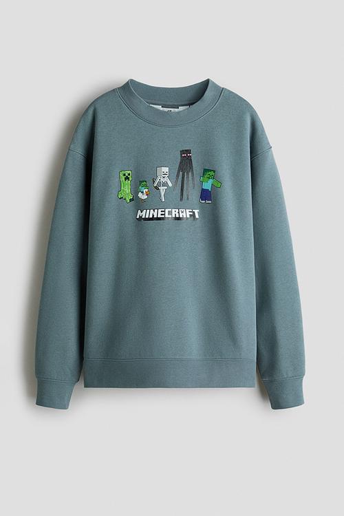 Print-motif sweatshirt - dusty turquoise/minecraft