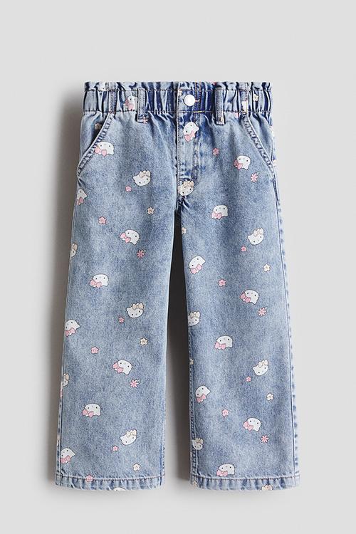 Motif-detail wide leg jeans - denim blue/hello kitty