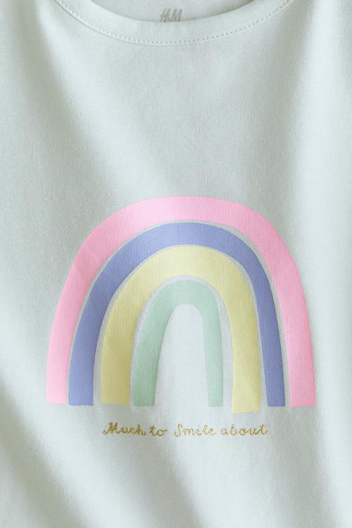 Printed jersey top - mint green/rainbow