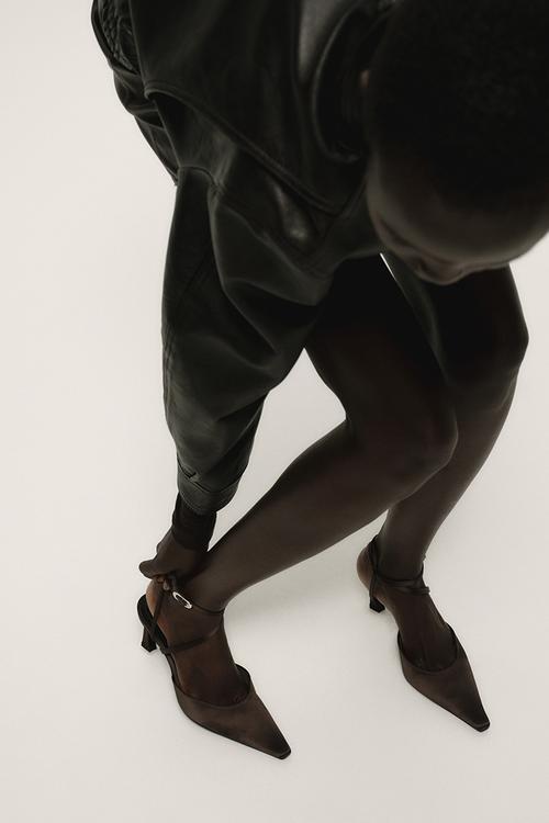 Pointed satin court shoes - dark brown