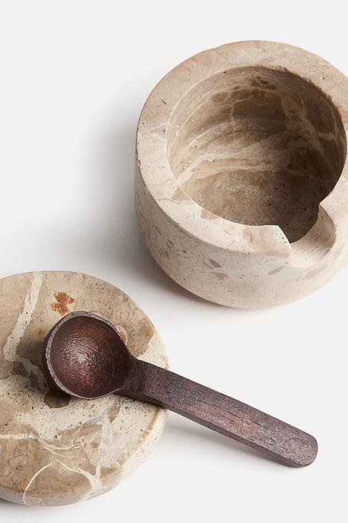 Marble salt jar - beige/marbled