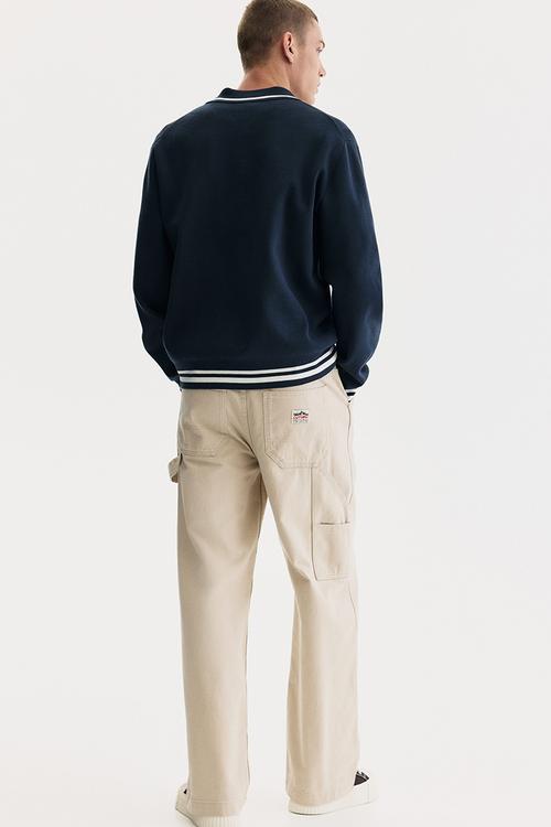 Loose fit fine-knit polo shirt - navy blue
