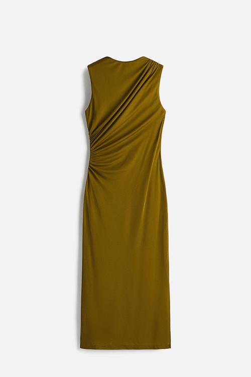 Draped midi dress - golden olive
