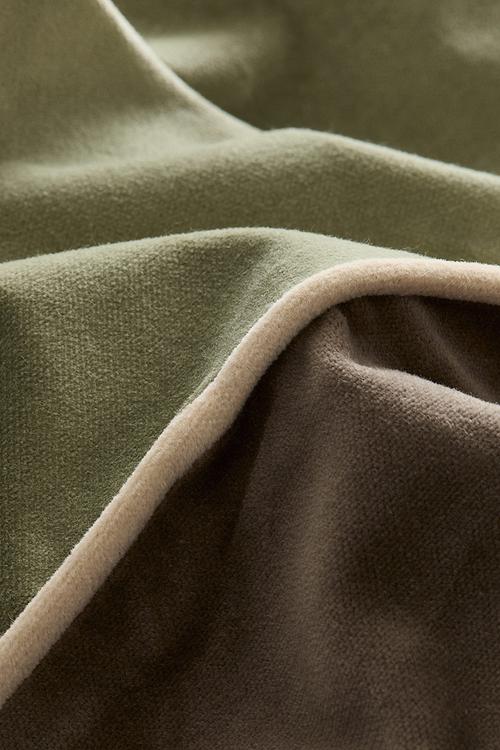 Piping-detail velvet cushion cover - light green/greige