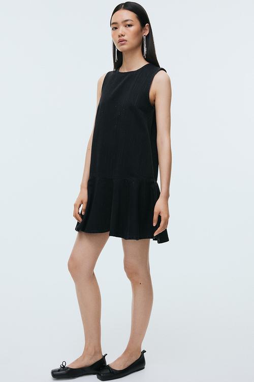 Embellished denim dress - black