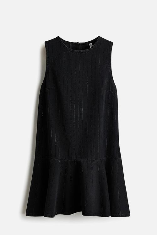 Embellished denim dress - black