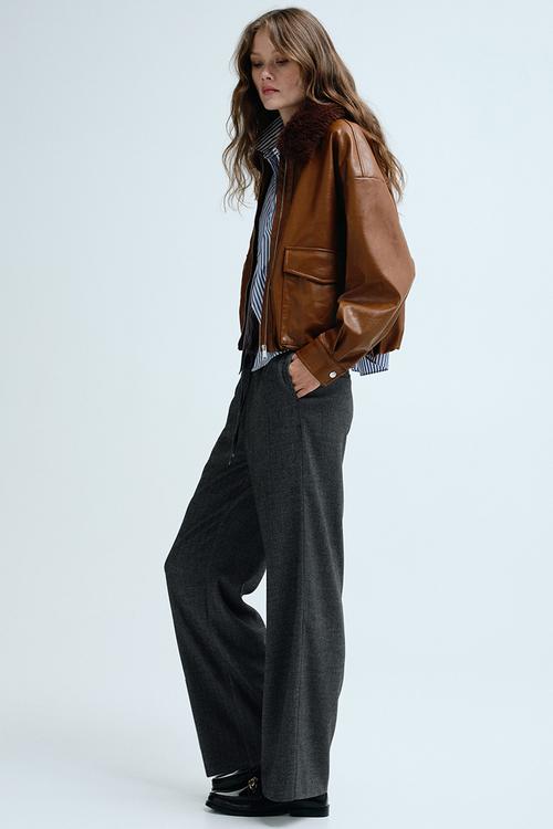 Drawstring trousers - dark grey/herringbone pattern