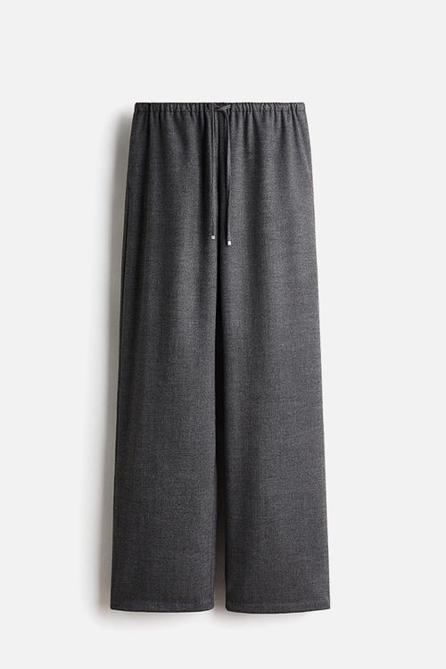 Drawstring trousers - dark grey/herringbone pattern