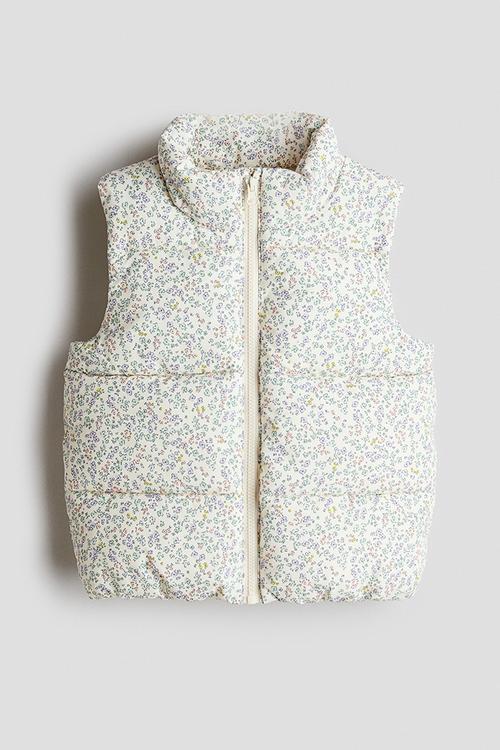 Puffer gilet - light beige/floral
