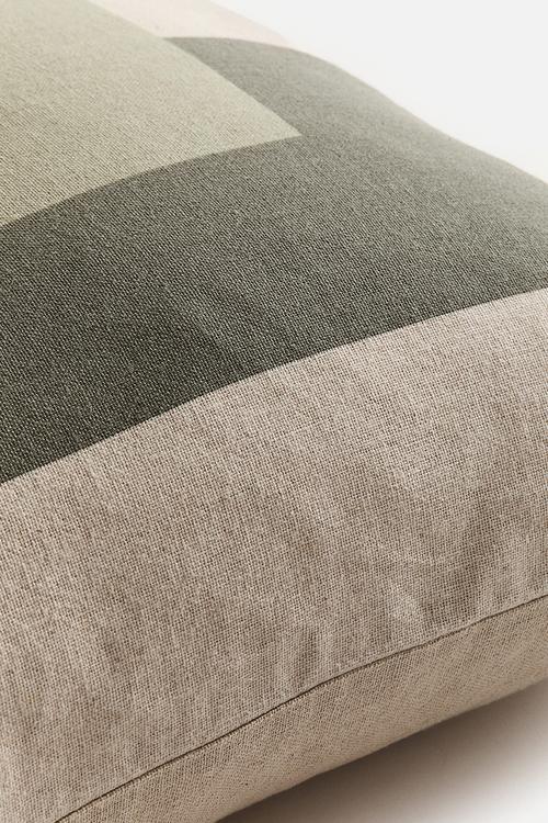 Linen-blend cushion cover - sage green/beige
