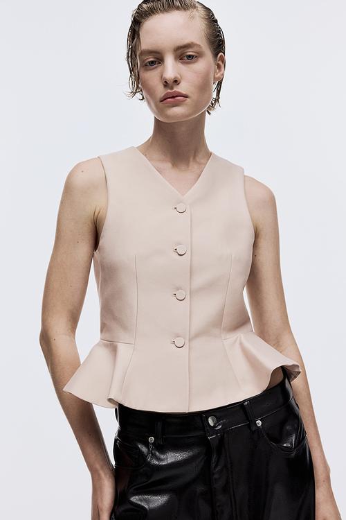 V-neck peplum waistcoat - light beige
