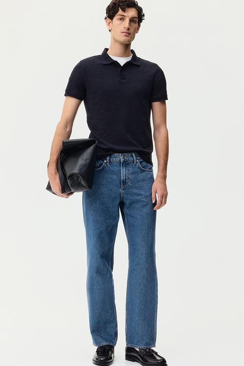 Slim fit jacquard-knit polo shirt - dark blue