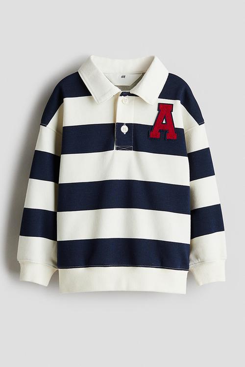 Appliqu?-detail rugby shirt - white/navy blue striped