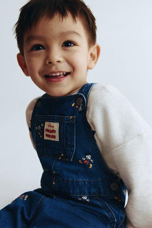 Printed denim dungarees - denim blue/mickey mouse