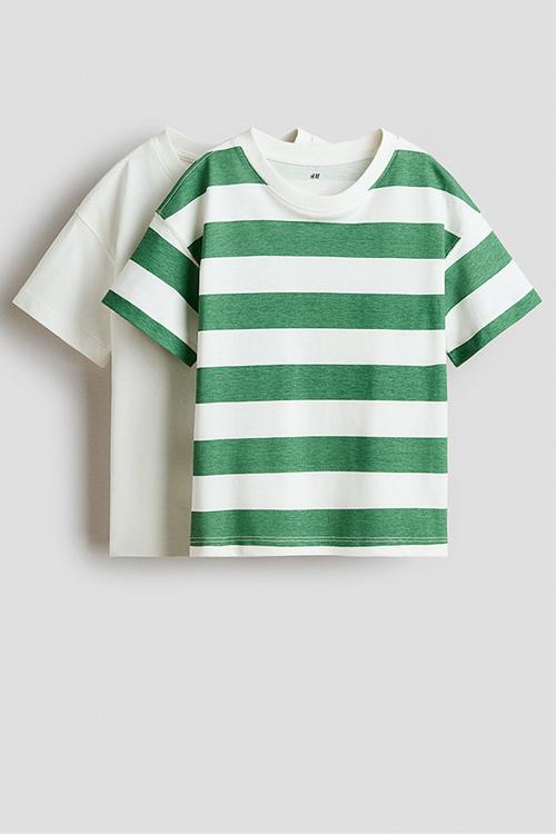 2-pack oversized T-shirts - white/green striped