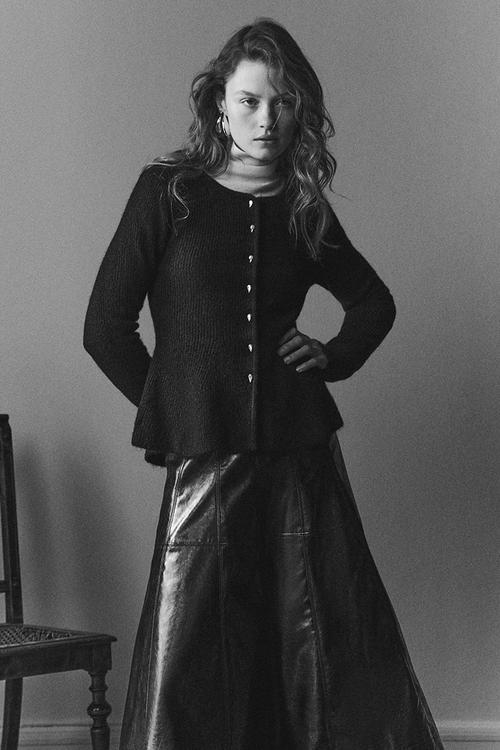 Rib-knit peplum cardigan - black
