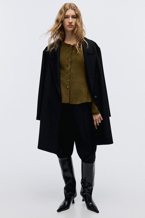 Rib-knit peplum cardigan - dark khaki green