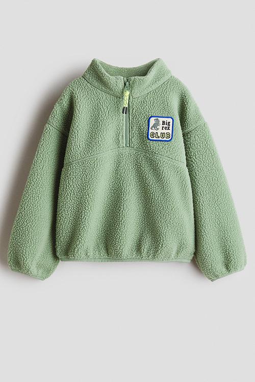 Zip-top teddy sweatshirt - green/dinosaur