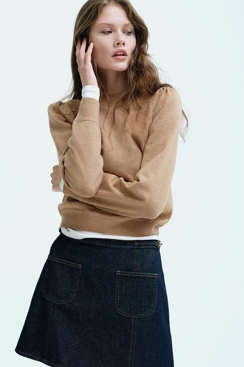 Puff-sleeved jumper - dark beige