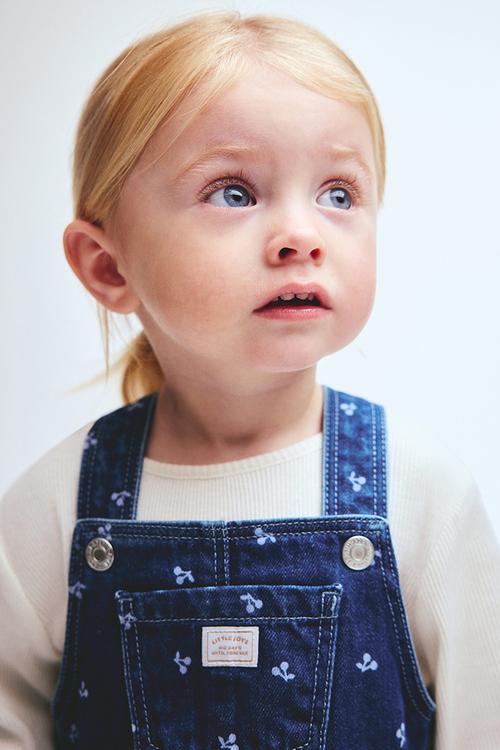 2-piece dungaree dress and top set - dark denim blue/cherries