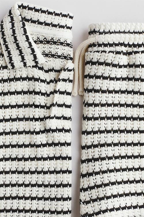 2-piece textured-knit set - white/black striped