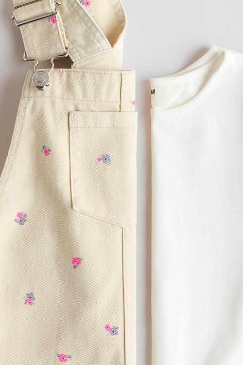 2-piece cotton set - light beige/floral