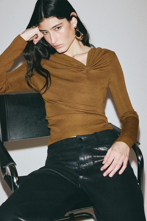 Draped viscose-blend top - golden brown