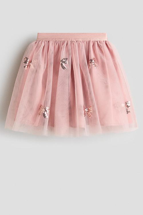 Sequin-detail tulle skirt - pink/bows