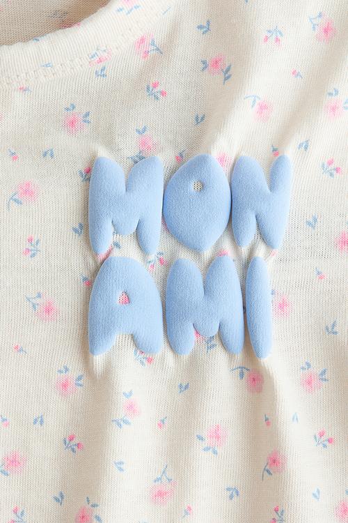 Motif-detail T-shirt - light beige/bonjour