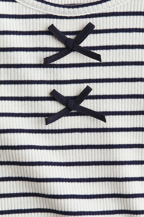 Ribbed cotton top - white/navy blue striped